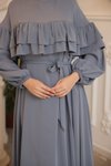 Gri Salaş Çift Fırfırlı Tesettür Elbise