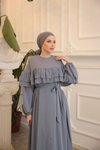 Gri Salaş Çift Fırfırlı Tesettür Elbise