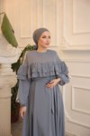 Gri Salaş Çift Fırfırlı Tesettür Elbise