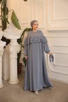 Gri Salaş Çift Fırfırlı Tesettür Elbise