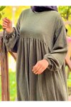 Haki Oversize Robalı Örme Tesettür Elbise