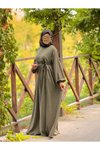 Haki Oversize Robalı Örme Tesettür Elbise