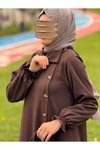 Kahve Anvelop Yandan Düğmeli Örme Tesettür Elbise