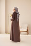 Kahve Kadife Garnili Tesettür Elbise