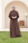 Velvet Trimmed Modest Dress - Coffee Brown
