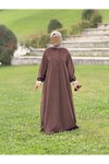 Kahve Kadife Garnili Tesettür Elbise