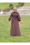 Kahve Kadife Garnili Tesettür Elbise