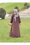 Kahve Kadife Garnili Tesettür Elbise