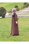 Kahve Kadife Garnili Tesettür Elbise