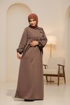 Kahve Örme Fiyonklu Tesettür Elbise