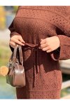 Kahve Uzun Kol Otantik Triko İçlikli Tesettür Elbise