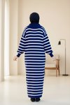 Lacivert Çizgili Triko Fermuar Yakalı Tesettür Elbise