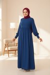 Lacivert Dantelli Örme Yandan Bağlamalı Tesettür Elbise