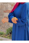Lacivert Dantelli Örme Yandan Bağlamalı Tesettür Elbise