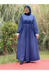 Lacivert Kadife Garnili Tesettür Elbise