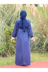 Lacivert Kadife Garnili Tesettür Elbise