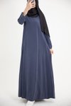 Lacivert Modal Cupra Drapeli Yırtmaç Kol Tesettür Elbise