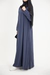 Lacivert Modal Cupra Drapeli Yırtmaç Kol Tesettür Elbise