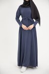 Lacivert Modal Cupra Drapeli Yırtmaç Kol Tesettür Elbise