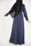 Lacivert Modal Cupra Drapeli Yırtmaç Kol Tesettür Elbise