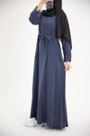 Lacivert Modal Cupra Drapeli Yırtmaç Kol Tesettür Elbise