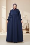 Lacivert Örme Fiyonklu Tesettür Elbise