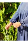 Lacivert Örme Fiyonklu Tesettür Elbise