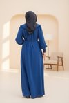 Lacivert Örme Seyyar Bebe Yakalı Tesettür Elbise
