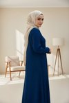 Lacivert Örme Yarım Pat Düğmeli Tesettür Elbise