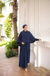 Caped Collared Modest Dress - Navy Blue