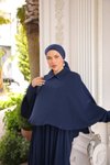 Lacivert Yakalı Pelerinli Tesettür Elbise