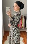 Leopar Kruvaze Yaka Şifon Tesettür Elbise