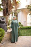 Mint Oversize Robalı Büzgülü Tesettür Elbise