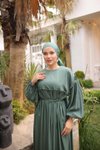 Mint Oversize Robalı Büzgülü Tesettür Elbise