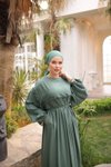 Mint Oversize Robalı Büzgülü Tesettür Elbise