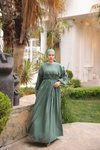 Mint Oversize Robalı Büzgülü Tesettür Elbise