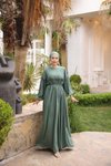 Mint Oversize Robalı Büzgülü Tesettür Elbise