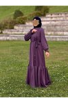 Mor Anvelop Örme Yandan Düğmeli Tesettür Elbise