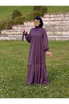Mor Anvelop Örme Yandan Düğmeli Tesettür Elbise