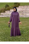 Mor Anvelop Örme Yandan Düğmeli Tesettür Elbise