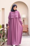 Knitted Caped Modest Dress - Purple