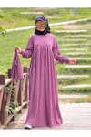 Mor Örme Pelerinli Tesettür Elbise