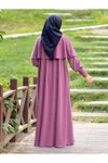Mor Örme Pelerinli Tesettür Elbise