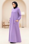 Mor Sweat Kapüşonlu Tesettür Elbise