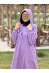 Mor Sweat Kapüşonlu Tesettür Elbise