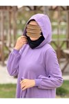 Mor Sweat Kapüşonlu Tesettür Elbise