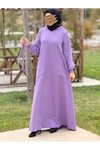 Mor Sweat Kapüşonlu Tesettür Elbise
