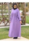 Mor Sweat Kapüşonlu Tesettür Elbise