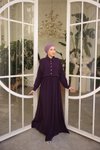Mürdüm Medine İpeği Önlüklü Tesettür Elbise