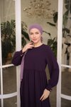 Mürdüm Medine İpeği Önlüklü Tesettür Elbise